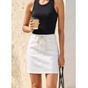 image:imageSidefeel Womens Jean Skirt High Waist Drawstring Stretchy Casual Summer Loose Fit Trendy Mini Denim Skirt with PocketsCream White