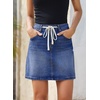 image:imageSidefeel Womens Jean Skirt High Waist Drawstring Stretchy Casual Summer Loose Fit Trendy Mini Denim Skirt with PocketsDark Blue