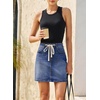 image:imageSidefeel Womens Jean Skirt High Waist Drawstring Stretchy Casual Summer Loose Fit Trendy Mini Denim Skirt with PocketsDark Blue