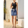 image:imageSidefeel Womens Jean Skirt High Waist Drawstring Stretchy Casual Summer Loose Fit Trendy Mini Denim Skirt with PocketsDark Blue