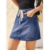 image:imageSidefeel Womens Jean Skirt High Waist Drawstring Stretchy Casual Summer Loose Fit Trendy Mini Denim Skirt with PocketsDark Blue