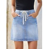 image:imageSidefeel Womens Jean Skirt High Waist Drawstring Stretchy Casual Summer Loose Fit Trendy Mini Denim Skirt with PocketsIceland Blue