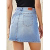 image:imageSidefeel Womens Jean Skirt High Waist Drawstring Stretchy Casual Summer Loose Fit Trendy Mini Denim Skirt with PocketsIceland Blue
