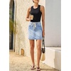 image:imageSidefeel Womens Jean Skirt High Waist Drawstring Stretchy Casual Summer Loose Fit Trendy Mini Denim Skirt with PocketsIceland Blue