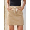 image:imageSidefeel Womens Jean Skirt High Waist Drawstring Stretchy Casual Summer Loose Fit Trendy Mini Denim Skirt with PocketsKhaki