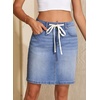 image:imageSidefeel Womens Jean Skirt High Waist Drawstring Stretchy Casual Summer Loose Fit Trendy Mini Denim Skirt with PocketsLight Blue