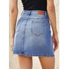 image:imageSidefeel Womens Jean Skirt High Waist Drawstring Stretchy Casual Summer Loose Fit Trendy Mini Denim Skirt with PocketsLight Blue