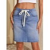 image:imageSidefeel Womens Jean Skirt High Waist Drawstring Stretchy Casual Summer Loose Fit Trendy Mini Denim Skirt with PocketsLight Blue