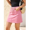 image:imageSidefeel Womens Jean Skirt High Waist Drawstring Stretchy Casual Summer Loose Fit Trendy Mini Denim Skirt with PocketsPink