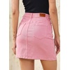image:imageSidefeel Womens Jean Skirt High Waist Drawstring Stretchy Casual Summer Loose Fit Trendy Mini Denim Skirt with PocketsPink