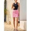 image:imageSidefeel Womens Jean Skirt High Waist Drawstring Stretchy Casual Summer Loose Fit Trendy Mini Denim Skirt with PocketsPink
