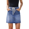 image:imageSidefeel Womens Jean Skirt High Waist Drawstring Stretchy Casual Summer Loose Fit Trendy Mini Denim Skirt with PocketsBlue