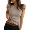 image:imageSidefeel Womens Tank Tops Casual Summer Sleeveless Crew Neck Ribbed Knit Trendy Ruffle Hem Slim Fitted Sweaters TopKhaki