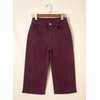 image:imageSidefeel Womens Capri Jeans High Waisted Wide Leg Stretchy Raw Hem Side Seam Zimbaplatinum Denim PantsBurgundy