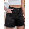 image:imageSidefeel Womens Jean Shorts Casual Summer High Waisted Stretchy Raw Hem Denim Shorts with PocketsBlack
