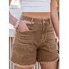 image:imageSidefeel Womens Jean Shorts Casual Summer High Waisted Stretchy Raw Hem Denim Shorts with PocketsBrown