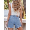 image:imageSidefeel Womens Jean Shorts Casual Summer High Waisted Stretchy Raw Hem Denim Shorts with PocketsIceland Blue