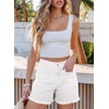 image:imageSidefeel Womens Jean Shorts Casual Summer High Waisted Stretchy Raw Hem Denim Shorts with PocketsWhite