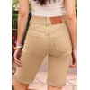 image:imageSidefeel Womens Jean Shorts High Waisted Stretchy Bermuda Folded Hem Denim Summer ShortsKhaki