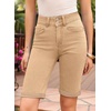 image:imageSidefeel Womens Jean Shorts High Waisted Stretchy Bermuda Folded Hem Denim Summer ShortsKhaki