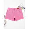 image:imageSidefeel Womens Jean Shorts High Waisted Stretchy Casual Rolled Hem Zimbaplatinum Denim ShortsHot Pink