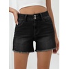 image:imageSidefeel Womens Jean Shorts High Waisted Stretchy Raw Hem Summer Denim Shorts with PocketsBlack
