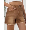 image:imageSidefeel Womens Jean Shorts High Waisted Stretchy Raw Hem Summer Denim Shorts with PocketsBrown
