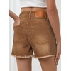image:imageSidefeel Womens Jean Shorts High Waisted Stretchy Raw Hem Summer Denim Shorts with PocketsBrown