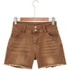 image:imageSidefeel Womens Jean Shorts High Waisted Stretchy Raw Hem Summer Denim Shorts with PocketsBrown