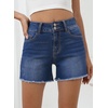 image:imageSidefeel Womens Jean Shorts High Waisted Stretchy Raw Hem Summer Denim Shorts with PocketsDark Blue