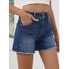 image:imageSidefeel Womens Jean Shorts High Waisted Stretchy Raw Hem Summer Denim Shorts with PocketsDark Blue