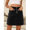 image:imageSidefeel Womens Jean Skirt High Waist Summer Stretch Zimbaplatinum Denim Skirt Button Knee Length Skirt with PocketsBlack