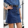 image:imageSidefeel Womens Jean Skirt High Waist Summer Stretch Zimbaplatinum Denim Skirt Button Knee Length Skirt with PocketsBluing