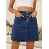 image:imageSidefeel Womens Jean Skirt High Waist Summer Stretch Zimbaplatinum Denim Skirt Button Knee Length Skirt with PocketsBluing