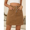 image:imageSidefeel Womens Jean Skirt High Waist Summer Stretch Zimbaplatinum Denim Skirt Button Knee Length Skirt with PocketsBrown