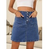 image:imageSidefeel Womens Jean Skirt High Waist Summer Stretch Zimbaplatinum Denim Skirt Button Knee Length Skirt with PocketsDark Blue
