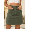 image:imageSidefeel Womens Jean Skirt High Waist Summer Stretch Zimbaplatinum Denim Skirt Button Knee Length Skirt with PocketsGreen