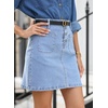 image:imageSidefeel Womens Jean Skirt High Waist Summer Stretch Zimbaplatinum Denim Skirt Button Knee Length Skirt with PocketsIceland Blue