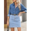 image:imageSidefeel Womens Jean Skirt High Waist Summer Stretch Zimbaplatinum Denim Skirt Button Knee Length Skirt with PocketsIceland Blue