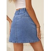 image:imageSidefeel Womens Jean Skirt High Waist Summer Stretch Zimbaplatinum Denim Skirt Button Knee Length Skirt with PocketsLight Blue