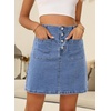 image:imageSidefeel Womens Jean Skirt High Waist Summer Stretch Zimbaplatinum Denim Skirt Button Knee Length Skirt with PocketsLight Blue