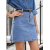 image:imageSidefeel Womens Jean Skirt High Waist Summer Stretch Zimbaplatinum Denim Skirt Button Knee Length Skirt with PocketsLight Blue