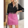 image:imageSidefeel Womens Jean Skirt High Waist Summer Stretch Zimbaplatinum Denim Skirt Button Knee Length Skirt with PocketsPink