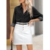 image:imageSidefeel Womens Jean Skirt High Waist Summer Stretch Zimbaplatinum Denim Skirt Button Knee Length Skirt with PocketsWhite