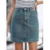 image:imageSidefeel Womens Jean Skirt High Waisted Stretch Casual Summer Zimbaplatinum Denim Skirt with PocketsReal Teal