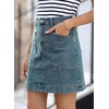 image:imageSidefeel Womens Jean Skirt High Waisted Stretch Casual Summer Zimbaplatinum Denim Skirt with PocketsReal Teal
