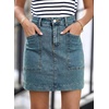 image:imageSidefeel Womens Jean Skirt High Waisted Stretch Casual Summer Zimbaplatinum Denim Skirt with PocketsReal Teal