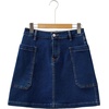 image:imageSidefeel Womens Jean Skirt High Waisted Stretchy Casual Denim Above Knee Skirts with Patch PocketsBluing