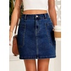 image:imageSidefeel Womens Jean Skirt High Waisted Stretchy Casual Denim Above Knee Skirts with Patch PocketsBluing