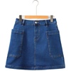 image:imageSidefeel Womens Jean Skirt High Waisted Stretchy Casual Denim Above Knee Skirts with Patch PocketsDark Blue